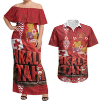 Tonga Rugby Custom Couples Matching Off Shoulder Maxi Dress and Hawaiian Shirt 2026 Go Ikale Tahi Ngatu Pattern LT14 Red - Polynesian Pride