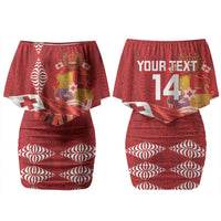 Tonga Rugby Custom Couples Matching Off Shoulder Short Dress and Hawaiian Shirt 2026 Go Ikale Tahi Ngatu Pattern LT14 - Polynesian Pride