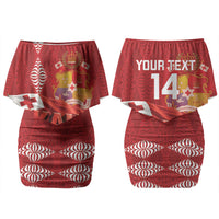 Tonga Rugby Custom Couples Matching Off Shoulder Short Dress and Long Sleeve Button Shirt 2026 Go Ikale Tahi Ngatu Pattern LT14 - Polynesian Pride