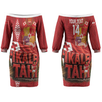 Tonga Rugby Custom Couples Matching Off The Shoulder Long Sleeve Dress and Hawaiian Shirt 2026 Go Ikale Tahi Ngatu Pattern LT14 - Polynesian Pride