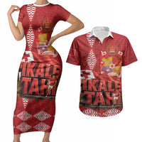 Tonga Rugby Custom Couples Matching Short Sleeve Bodycon Dress and Hawaiian Shirt 2026 Go Ikale Tahi Ngatu Pattern LT14 Red - Polynesian Pride