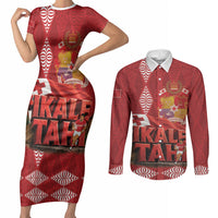 Tonga Rugby Custom Couples Matching Short Sleeve Bodycon Dress and Long Sleeve Button Shirt 2026 Go Ikale Tahi Ngatu Pattern LT14 Red - Polynesian Pride