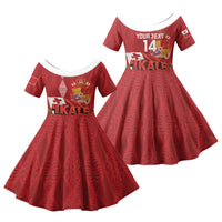 Tonga Rugby Custom Family Matching Long Sleeve Bodycon Dress and Hawaiian Shirt 2026 Go Ikale Tahi Ngatu Pattern LT14 Daughter's Dress Red - Polynesian Pride