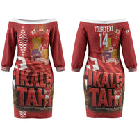 Tonga Rugby Custom Family Matching Off The Shoulder Long Sleeve Dress and Hawaiian Shirt 2026 Go Ikale Tahi Ngatu Pattern LT14 Mom's Dress Red - Polynesian Pride