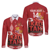 Tonga Rugby Custom Family Matching Off The Shoulder Long Sleeve Dress and Hawaiian Shirt 2026 Go Ikale Tahi Ngatu Pattern LT14 Dad's Shirt - Long Sleeve Red - Polynesian Pride