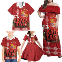 Tonga Rugby Custom Family Matching Off Shoulder Maxi Dress and Hawaiian Shirt 2026 Go Ikale Tahi Ngatu Pattern