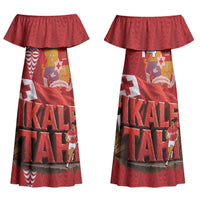Tonga Rugby Custom Family Matching Off Shoulder Maxi Dress and Hawaiian Shirt 2026 Go Ikale Tahi Ngatu Pattern LT14 Mom's Dress Red - Polynesian Pride