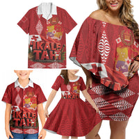Tonga Rugby Custom Family Matching Off Shoulder Short Dress and Hawaiian Shirt 2026 Go Ikale Tahi Ngatu Pattern LT14 - Polynesian Pride