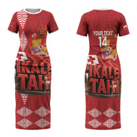 Tonga Rugby Custom Family Matching Short Sleeve Bodycon Dress and Hawaiian Shirt 2026 Go Ikale Tahi Ngatu Pattern LT14 Mom's Dress Red - Polynesian Pride