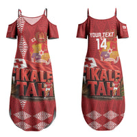 Tonga Rugby Custom Family Matching Summer Maxi Dress and Hawaiian Shirt 2026 Go Ikale Tahi Ngatu Pattern LT14 Mom's Dress Red - Polynesian Pride