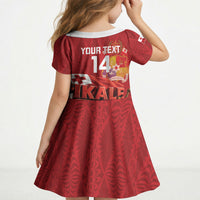 Tonga Rugby Custom Kid Short Sleeve Dress 2026 Go Ikale Tahi Ngatu Pattern LT14 - Polynesian Pride