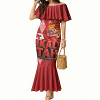 Tonga Rugby Custom Mermaid Dress 2026 Go Ikale Tahi Ngatu Pattern LT14 Women Red - Polynesian Pride