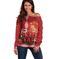 Tonga Rugby Custom Off Shoulder Sweater 2026 Go Ikale Tahi Ngatu Pattern