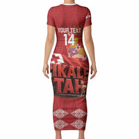Tonga Rugby Custom Short Sleeve Bodycon Dress 2026 Go Ikale Tahi Ngatu Pattern LT14 - Polynesian Pride
