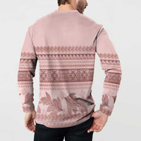 Pastel Pink Samoa Siapo Teuila Flowers Button Sweatshirt - Polynesian Pride