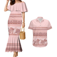 Pastel Pink Samoa Siapo Teuila Flowers Couples Matching Mermaid Dress and Hawaiian Shirt - Polynesian Pride