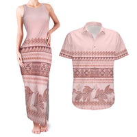 Pastel Pink Samoa Siapo Teuila Flowers Couples Matching Tank Maxi Dress and Hawaiian Shirt - Polynesian Pride