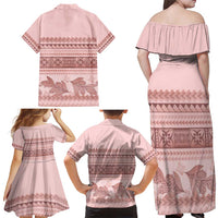 Pastel Pink Samoa Siapo Teuila Flowers Family Matching Off Shoulder Maxi Dress and Hawaiian Shirt - Polynesian Pride