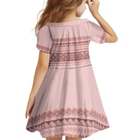 Pastel Pink Samoa Siapo Teuila Flowers Family Matching Off Shoulder Short Dress and Hawaiian Shirt LT14 - Polynesian Pride