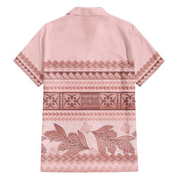 Pastel Pink Samoa Siapo Teuila Flowers Family Matching Off Shoulder Short Dress and Hawaiian Shirt LT14 - Polynesian Pride