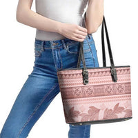 Pastel Pink Samoa Siapo Teuila Flowers Leather Tote Bag LT14 - Polynesian Pride