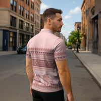 Pastel Pink Samoa Siapo Teuila Flowers Zipper Polo Shirt LT14 - Polynesian Pride
