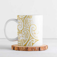 Polynesia White Sunday Ceramic Mug Plumeria Polynesian Tribal Gold Color - Polynesian Pride