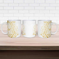 Polynesia White Sunday Ceramic Mug Plumeria Polynesian Tribal Gold Color - Polynesian Pride