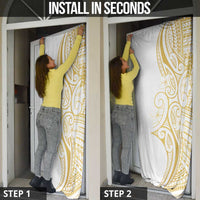 Polynesia White Sunday Door Cover Plumeria Polynesian Tribal Gold Color - Polynesian Pride