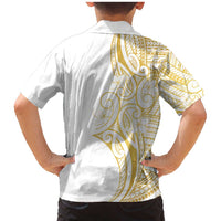 Polynesia White Sunday Family Matching Mermaid Dress and Hawaiian Shirt Plumeria Polynesian Tribal Gold Color - Polynesian Pride