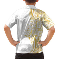 Polynesia White Sunday Hawaiian Shirt Plumeria Polynesian Tribal Gold Color - Polynesian Pride