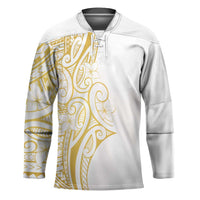 Polynesia White Sunday Hockey Jersey Plumeria Polynesian Tribal Gold Color LT14 Unisex White - Polynesian Pride