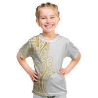 Polynesia White Sunday Kid T Shirt Plumeria Polynesian Tribal Gold Color - Polynesian Pride