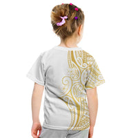 Polynesia White Sunday Kid T Shirt Plumeria Polynesian Tribal Gold Color - Polynesian Pride