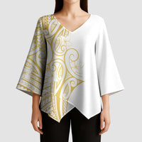 Polynesia White Sunday Kimono Sleeve Blouse Plumeria Polynesian Tribal Gold Color - Polynesian Pride