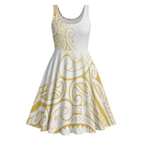 Polynesia White Sunday Midi Dress Plumeria Polynesian Tribal Gold Color - Polynesian Pride