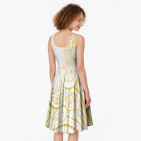Polynesia White Sunday Midi Dress Plumeria Polynesian Tribal Gold Color - Polynesian Pride