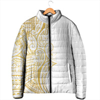 Polynesia White Sunday Padded Jacket Plumeria Polynesian Tribal Gold Color - Polynesian Pride
