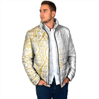 Polynesia White Sunday Padded Jacket Plumeria Polynesian Tribal Gold Color - Polynesian Pride