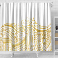 Polynesia White Sunday Shower Curtain Plumeria Polynesian Tribal Gold Color - Polynesian Pride