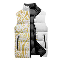 Polynesia White Sunday Sleeveless Puffer Jacket Plumeria Polynesian Tribal Gold Color - Polynesian Pride