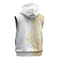 Polynesia White Sunday Sleeveless Zip Hoodie Plumeria Polynesian Tribal Gold Color - Polynesian Pride