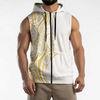 Polynesia White Sunday Sleeveless Zip Hoodie Plumeria Polynesian Tribal Gold Color LT14 - Polynesian Pride