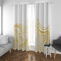 Polynesia White Sunday Window Curtain Plumeria Polynesian Tribal Gold Color - Polynesian Pride
