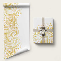 Polynesia White Sunday Wrapping Paper Plumeria Polynesian Tribal Gold Color - Polynesian Pride
