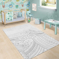 Polynesia White Sunday Area Rug Plumeria Polynesian Tribal Grey Color - Polynesian Pride