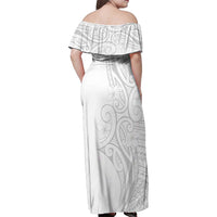 Polynesia White Sunday Family Matching Off Shoulder Maxi Dress and Hawaiian Shirt Plumeria Polynesian Tribal Grey Color - Polynesian Pride
