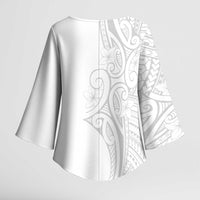 Polynesia White Sunday Kimono Sleeve Blouse Plumeria Polynesian Tribal Grey Color - Polynesian Pride