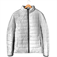 Polynesia White Sunday Padded Jacket Plumeria Polynesian Tribal Grey Color - Polynesian Pride