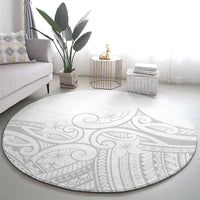 Polynesia White Sunday Round Carpet Plumeria Polynesian Tribal Grey Color - Polynesian Pride